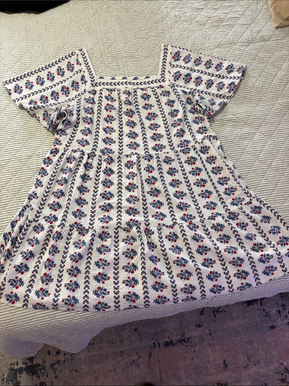 Loft Sz XL Linen Blend Floral Peasant Boho Cowgirl Coastal Spring Summer Dress